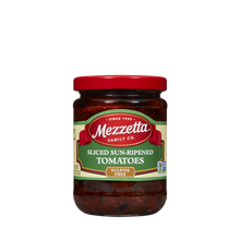 Load image into Gallery viewer, A glass jar displays sliced sun-ripened tomatoes from Mezzetta Family Co., promising a burst of flavor.