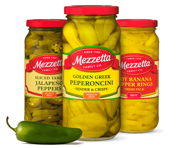 Mezzetta peppers offer delicious crunch and pops of flavor with every bite. From our hot and our tamed jalapenos, to our sweet banana peppers, our Whole and Slice Peperoncini, and our perfectly roasted red bell peppers, you will be happy. Search recipes!