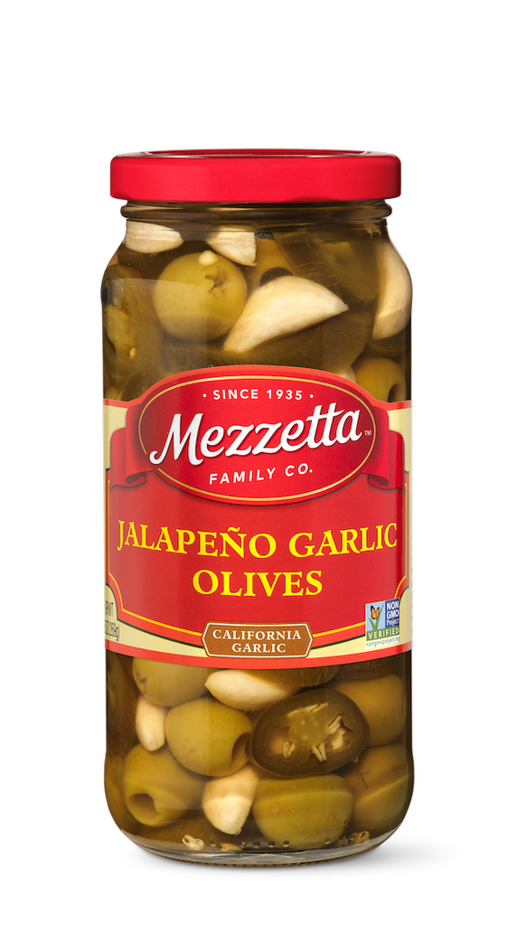Jar of Mezzetta Jalapeno Garlic Olives