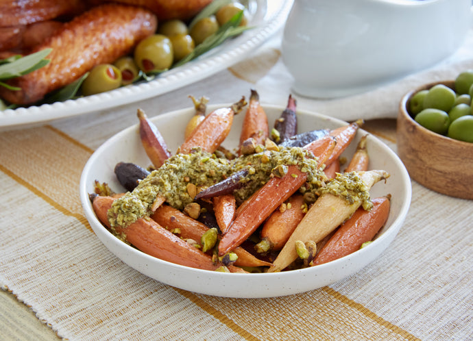 Balsamic Glazed Carrots with Pesto and Pistachios