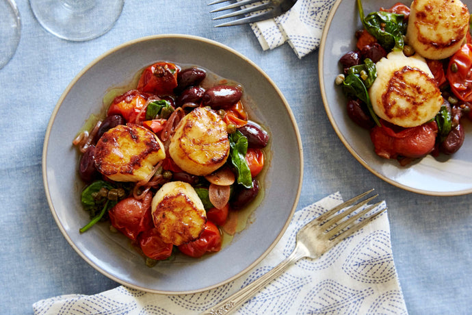 Date Night Scallops with Tomatoes, Capers and Kalamata Olives
