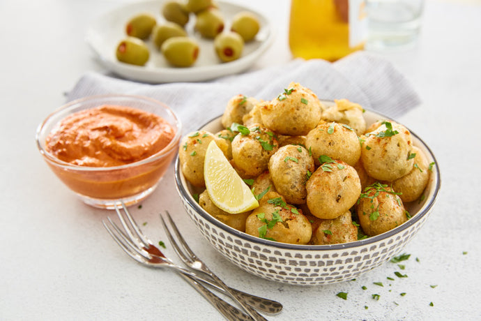 Fried Spanish Olives with Romesco Sauce