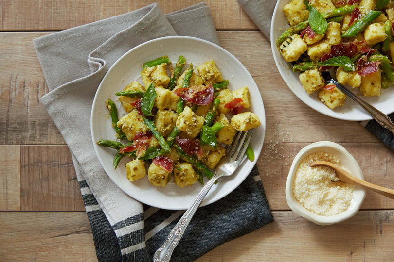 Gnocchi with Basil Pesto and Crispy Prosciutto