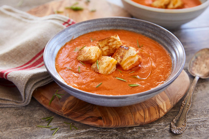 Creamy Tomato Soup with Grilled Cheese Croutons