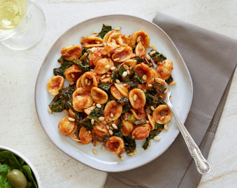 Orrechiette with Truffle Porcini, Kale and Pine Nuts