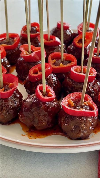 Fresno Chili Pepper Sweet and Spicy Glazed Meatballs