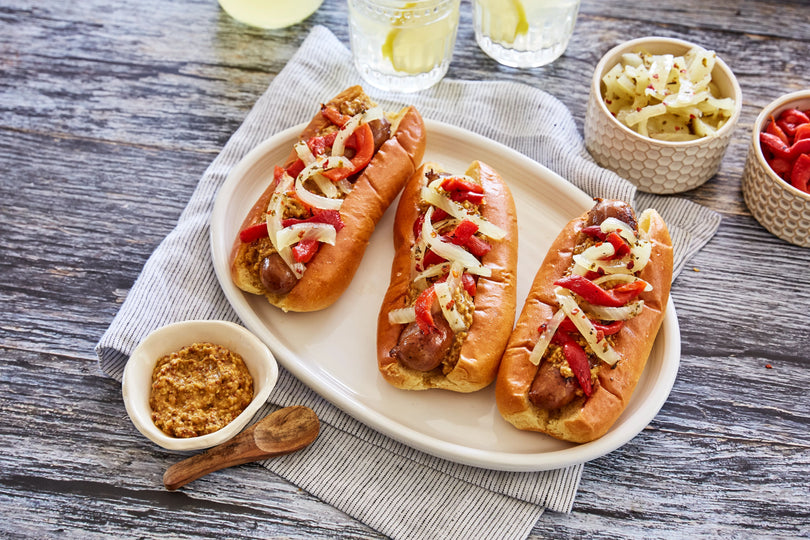 Grilled Sausages with Spicy Onions and Peppers