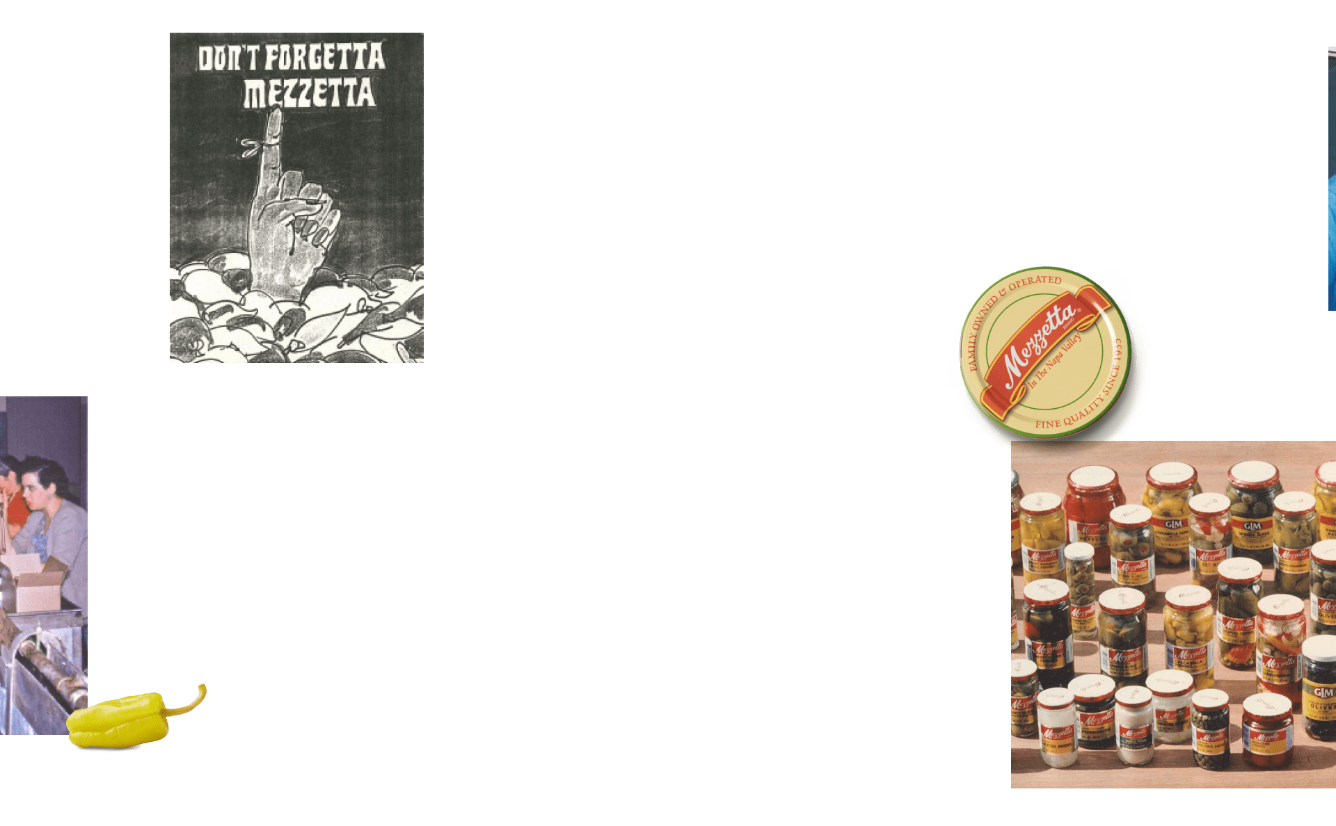 Vintage Mezzetta poster and vintage jars