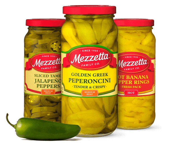 Mezzetta peppers offer delicious crunch and pops of flavor with every bite. From our hot and our tamed jalapenos, to our sweet banana peppers, our Whole and Slice Peperoncini, and our perfectly roasted red bell peppers, you will be happy. Search recipes! 
