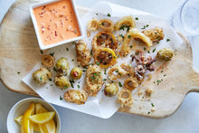 Load image into Gallery viewer, Frito Misto served with Mezzetta Roasted Red Pepper Aioli and lemons
