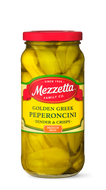 A jar of Mezzetta Golden Greek Pepperoncini peppers sits on display, showcasing the vibrant yellow peppers ready to add a medium heat and crispy texture to any dish. 
