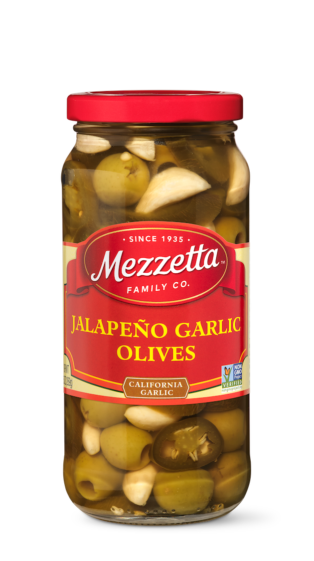 Jar of Mezzetta Jalapeno Garlic Olives